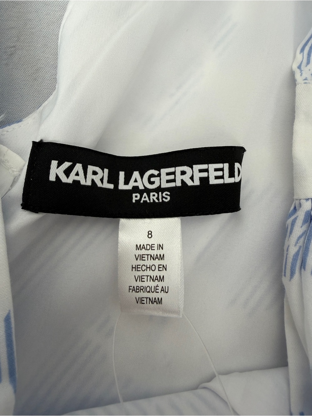 Karl Lagerfeld Paris Blue White Floral Fit & Flare Bow Cottagecore Dress Sz 8 - Picture 10 of 11